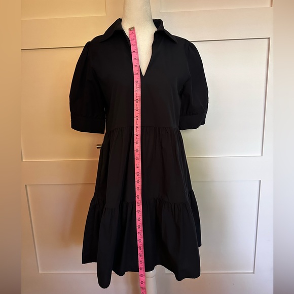 Lili Sidonio size S navy cotton poplin v-neck tiered dress with collar. - Picture 10 of 10